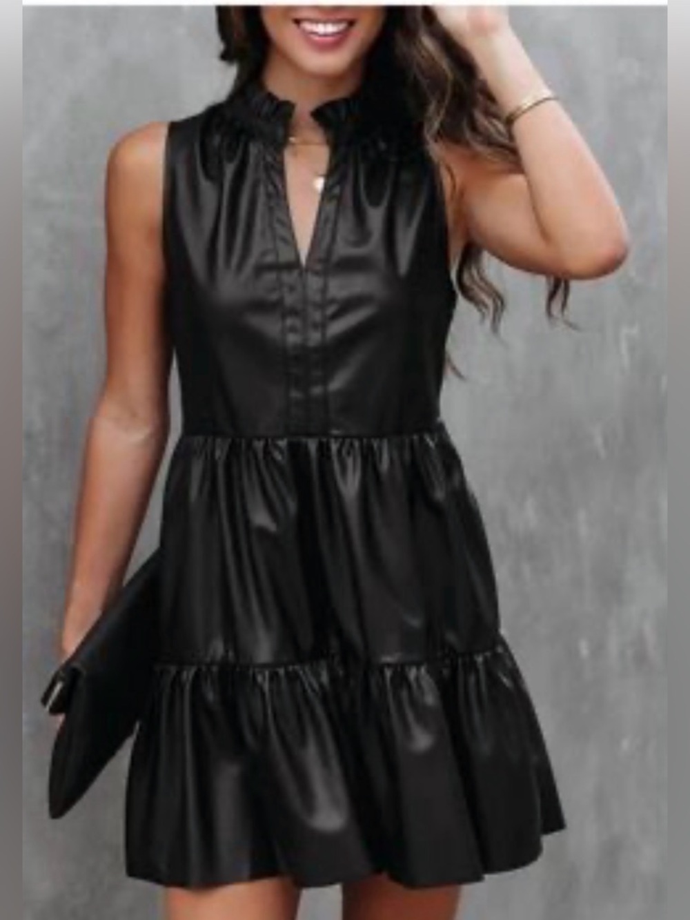 VICI Fate Black Faux Leather
Sleeveless Ruffle Dress-M